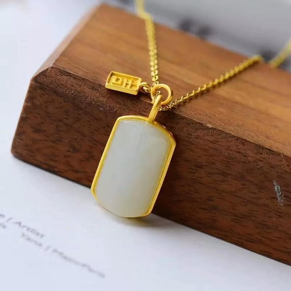 K-KED White Jade Pendant Necklace Chalcedony Natural 925 Silver Vintage Jewelry