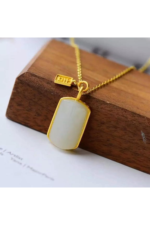 White Jade Pendant Necklace Chalcedony Natural 925 Silver Vintage Jewelry