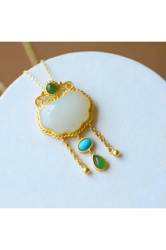 White Jade Ruyi Pendant Chalcedony Delicate Jewelry Necklace 925 Silver Natural