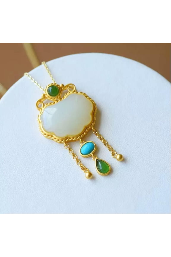 White Jade Ruyi Pendant Chalcedony Delicate Jewelry Necklace 925 Silver Natural