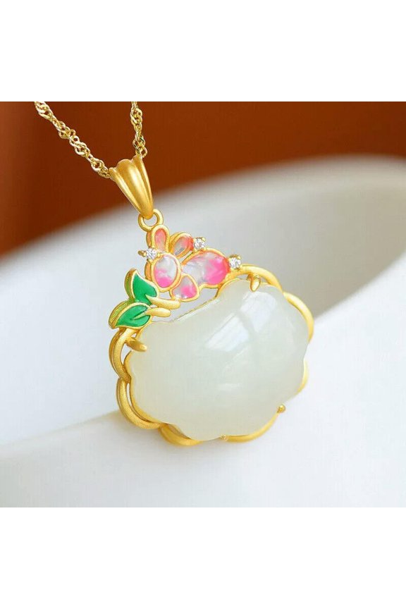 White Jade Ruyi Pendant Natural 925 Silver Stone Delicate Jewelry Chalcedony Necklace