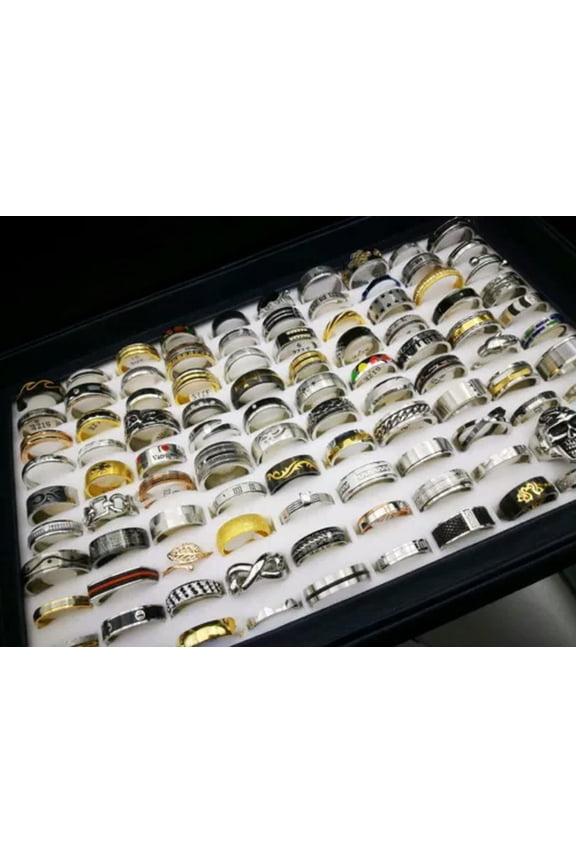 Wholesale 100pcs Bulk Lot Mixed Stainless Steel Rings Men's Fashion Wedding Ring-Men-100pcs