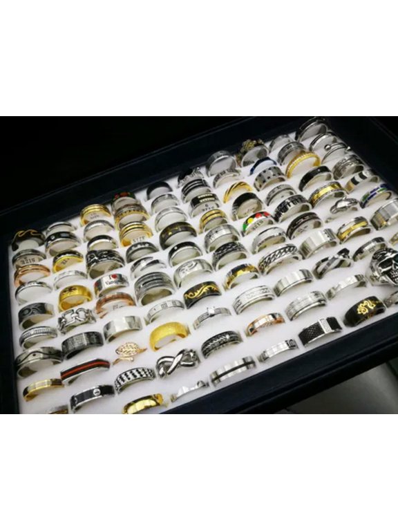 Wholesale 100pcs Bulk Lot Mixed Stainless Steel Rings Men's Fashion Wedding Ring-Men-10pcs