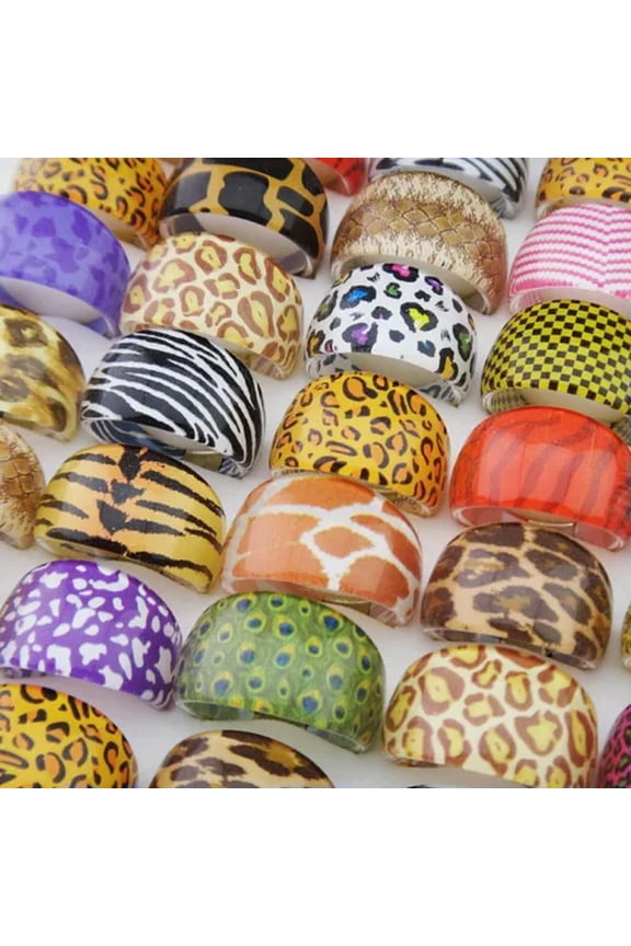 Wholesale 100pcs Zebra Leopard Tiger Beautiful Resin Fashion Rings Women Jewelry