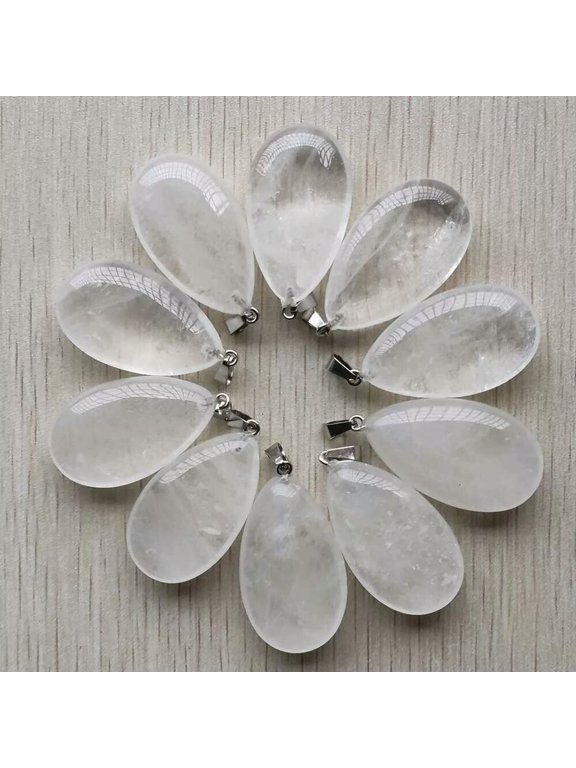 Wholesale 10pcs Natural Stone White Crystal Water Drop Pendants 25x40mm DIY