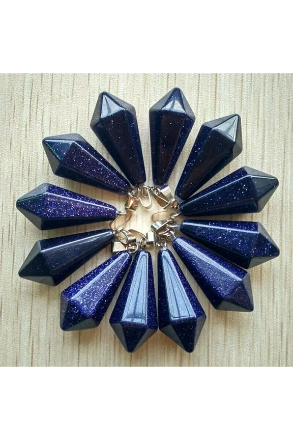 Wholesale 12pcs Blue Sand Stone Natural Pendulum Hexagonal Pyramid Pendants