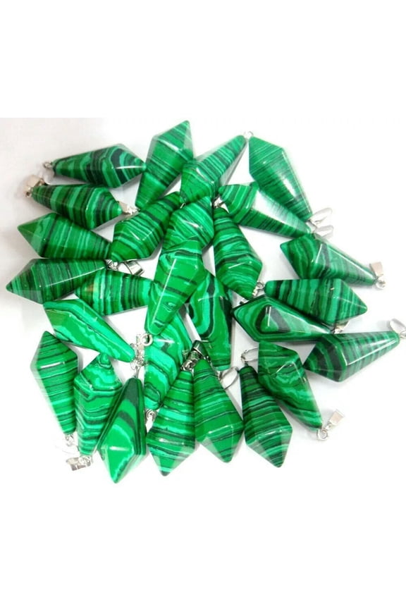 Wholesale 12pcs Natural Malachite Stone Pendulum Hexagonal Pyramid Pendants
