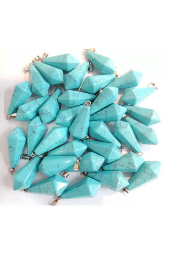 Wholesale 12pcs Turquoise Natural Stone Pendulum Hexagonal Pyramid Pendants