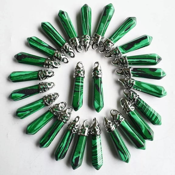 K-KED Wholesale 20pcs Malachite Stone Pillar Hexagonal Column Pendants 10x32mm DIY