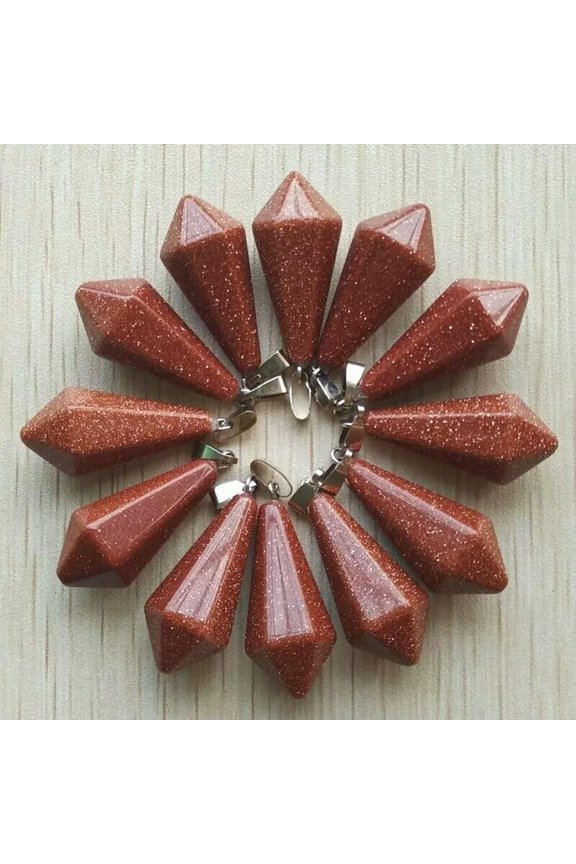 Wholesale 20pcs Natural Gold Sand Stone Pendulum Hexagonal Pyramid Pendants