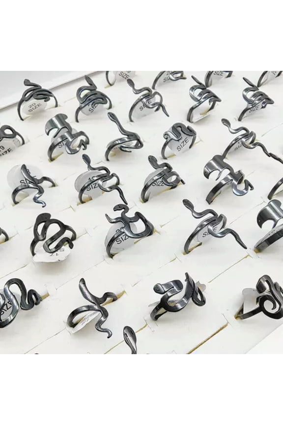 Wholesale 20pcs Stainless Steel Snake Rings for man Women fashion Jewelry-Black
