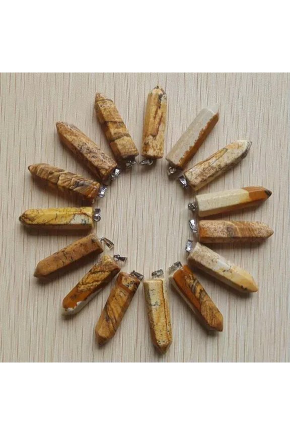 Wholesale 24pcs Natural Stone Pendants Point Charms Hexagonal Pillar Pendant-picture stone