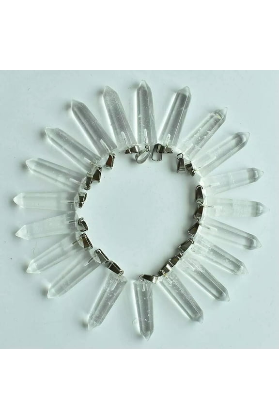 Wholesale 24pcs Natural White Crystal Stone Hexagonal Pillar Pendant 32x10mm