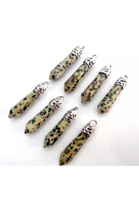 Wholesale 30pcs Natural Mottled Stone Pillar Hexagonal Column Pendants 10x32mm