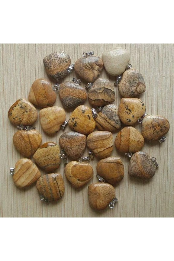 Wholesale 50pcs Natural Picture Stone Heart Pendant Bead for Delicate Jewelry Making 20mm