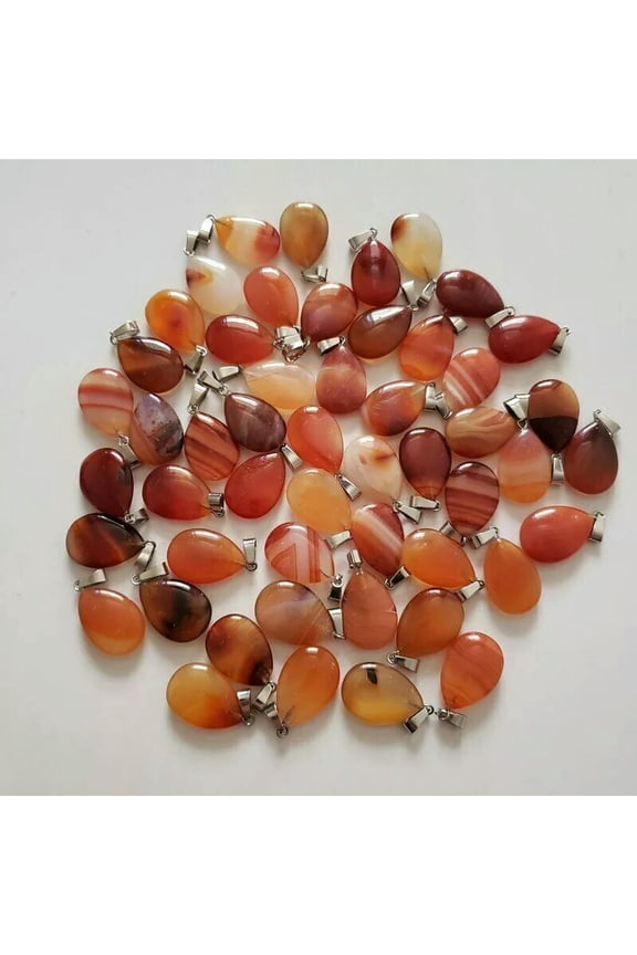 Wholesale 50pcs Natural Red Agate Stone Water Drop Shaped Pendant Bead 24X16mm