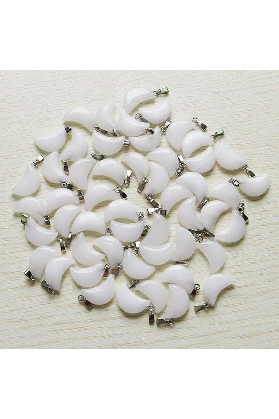 Wholesale 50pcs Natural Stone White Jade Moon Shape Pendants Bead 22X14X5mm