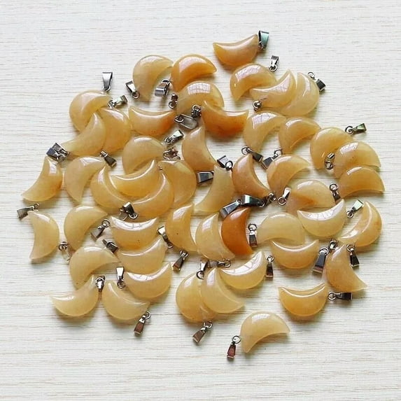 K-KED Wholesale 50pcs Natural Stone Yellow Jade Moon Shape Pendants Bead 22X14X5mm