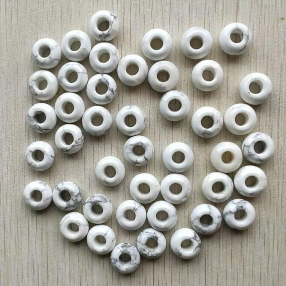 K-KED Wholesale 50pcs Natural White Turquoise Stone Round Big Hole Beads 14X8mm DIY