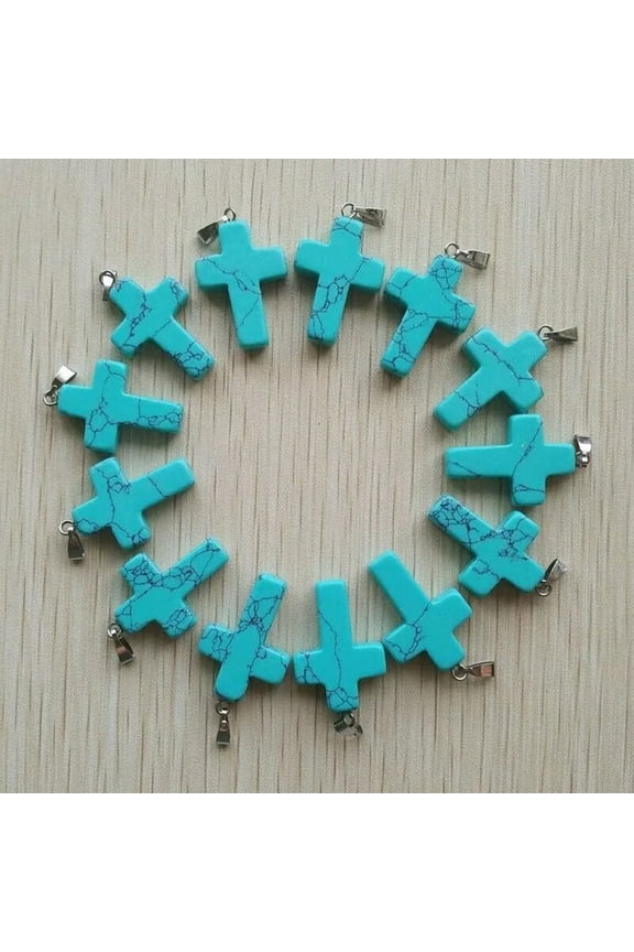 Wholesale 50pcs/lot Blue Turquoise stone Cross Charms Pendants for DIY jewelry