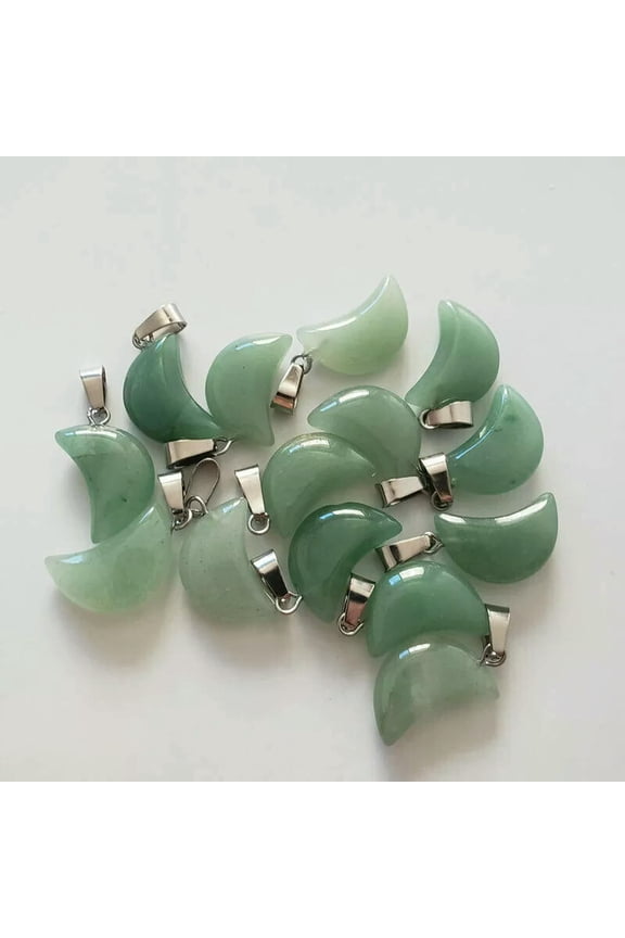 Wholesale 50pcs/lot fashion Natural Green Aventurine Moon Shape Stone Pendants