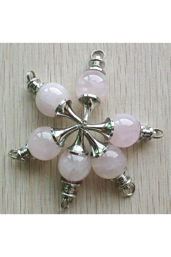 Wholesale 6pcs Natural Rose Quartz Stone Ball Pendulum Pendants Necklaces DIY