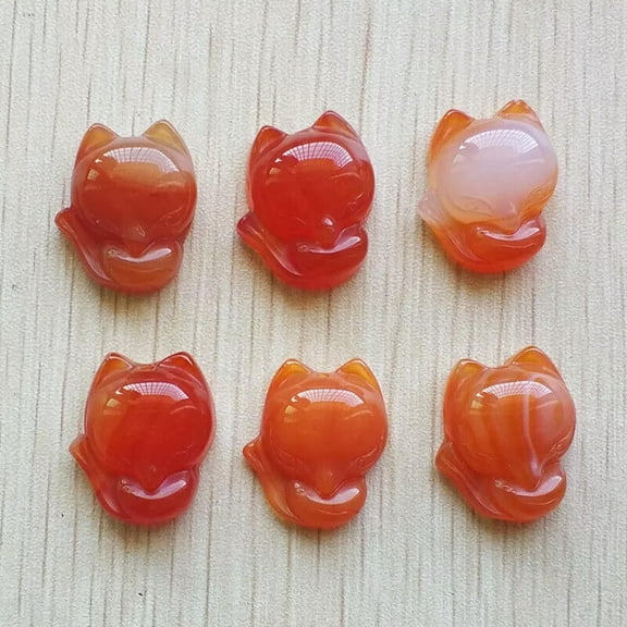 K-KED Wholesale 6pcs/lot Fashion Red Onyx Natural Stone Carved Fox Charms Pendants
