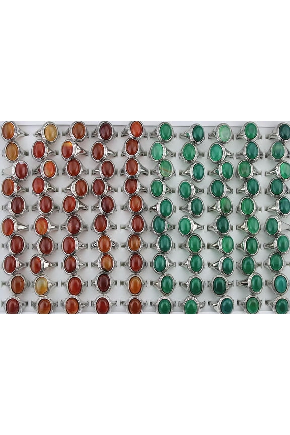 Wholesale Bulk Lots 32pcs Mixed Color Oval Agate Assorted Women Lady's Rings