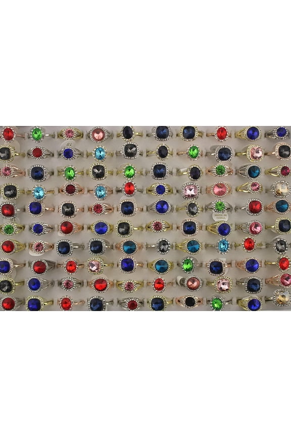Wholesale Delicate Jewelry Lots 30pcs Mixed Assorted Rhinestone Lady's Party Glass Rings