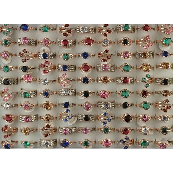 K-KED Wholesale Delicate Jewelry Lots 30pcs Mixed Rose Gold Plated Fashion Cubic Zirconia Rings