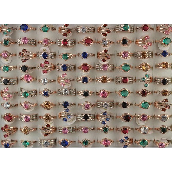 K-KED Wholesale Delicate Jewelry Lots 30pcs Mixed Rose Gold Plated Fashion Cubic Zirconia Rings