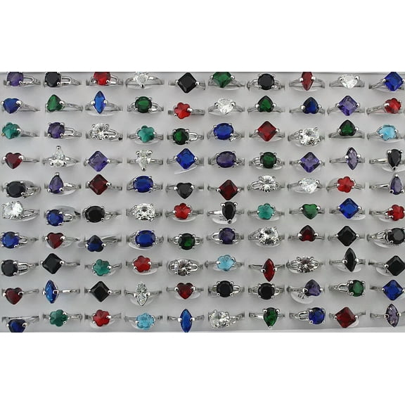 K-KED Wholesale Delicate Jewelry Lots 30pcs Mixed Trendy Imitation CZ Silver P Women Rings