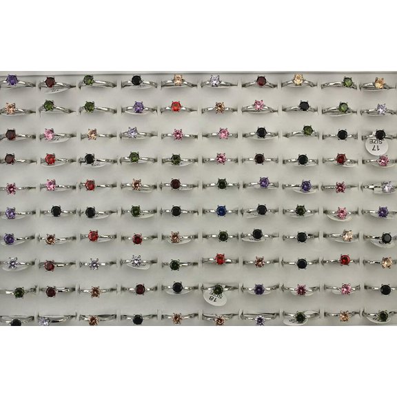 K-KED Wholesale Delicate Jewelry Lots 32pcs Cute Mixed Color Round Cubic Zirconia Lady's Rings