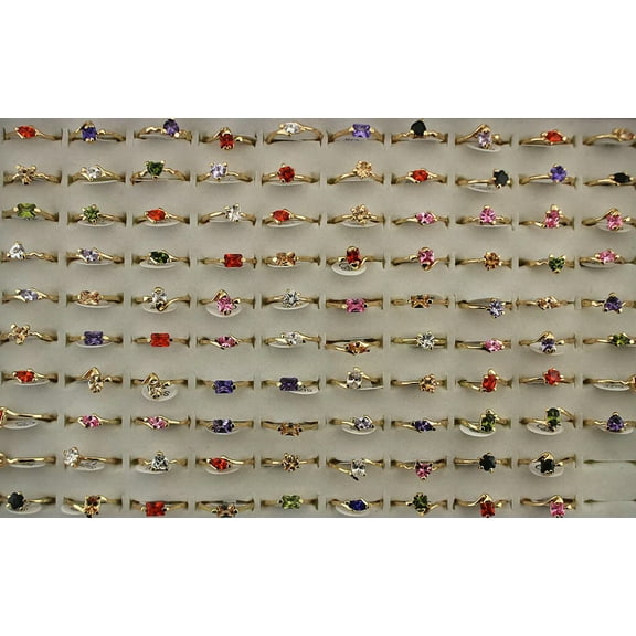 K-KED Wholesale Delicate Jewelry Lots 32pcs Gold Plated Mixed Color Cubic Zirconia Lady's Rings