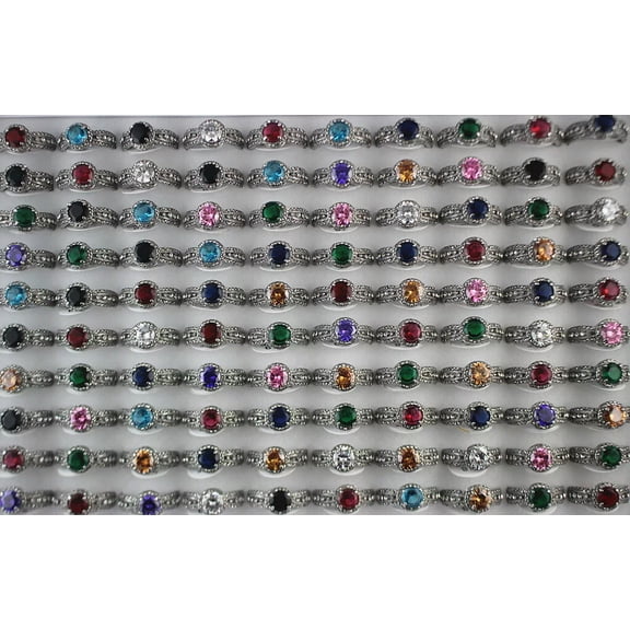 K-KED Wholesale Delicate Jewelry Lots 32pcs Lady Round Cubic Zirconia Rhinestone Silver P Rings