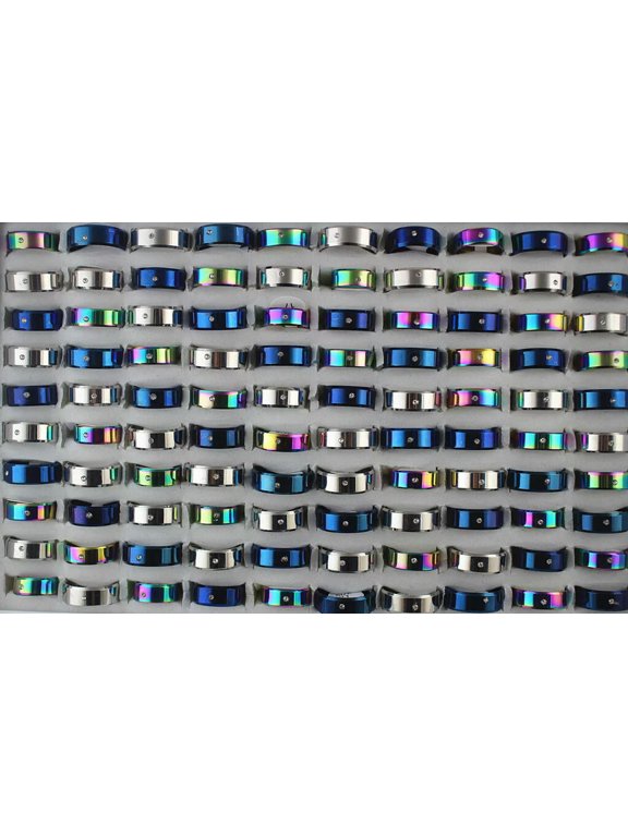 Wholesale Delicate Jewelry Lots 32pcs Men's Mixed Stainless Steel Ring Rhinestone Rings