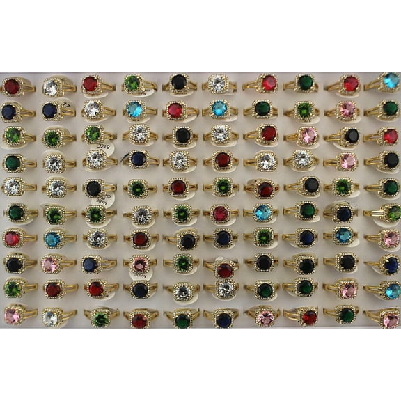 K-KED Wholesale Delicate Jewelry Lots 32pcs Mixed Cubic Zirconia Rhinestone Lady's Gold P Rings