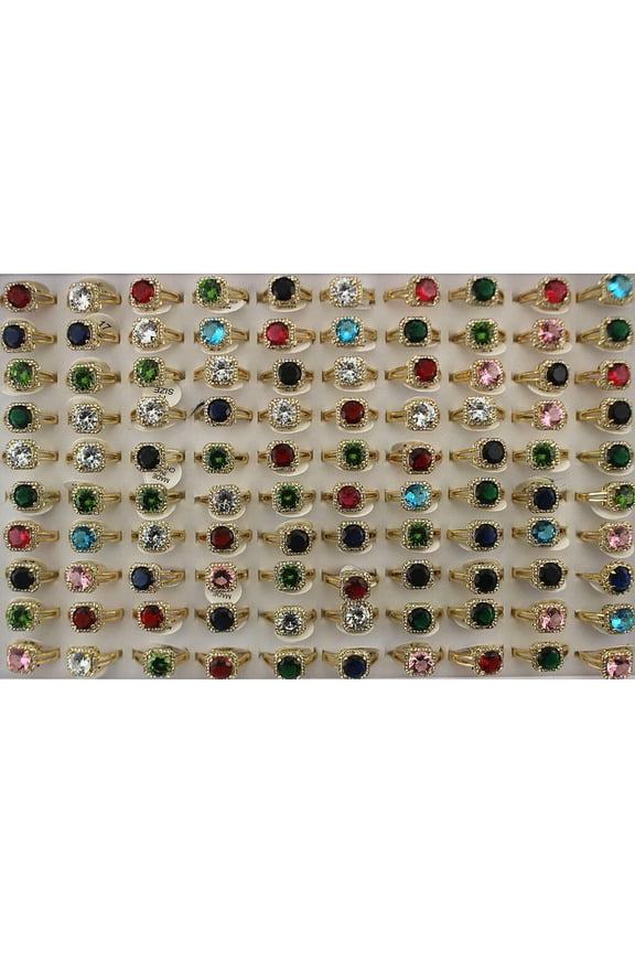 Wholesale Delicate Jewelry Lots 32pcs Mixed Cubic Zirconia Rhinestone Lady's Gold P Rings