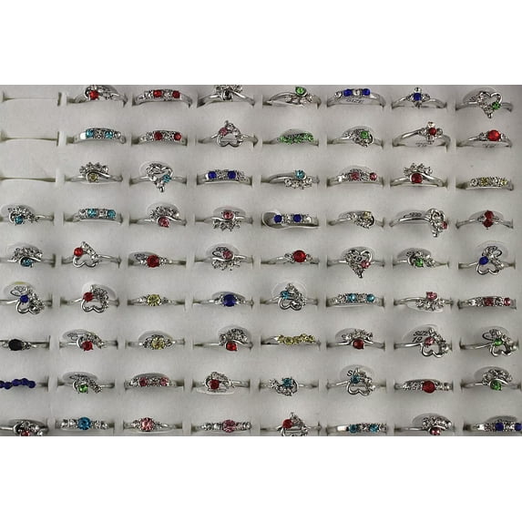 K-KED Wholesale Delicate Jewelry Lots 32pcs Mixed Fashion Rhinestone Silver Plated Lady's Rings