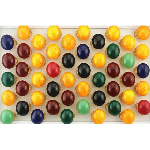 K-KED Wholesale Delicate Jewelry Lots 32pcs Mixed Lots Big Resin Ring Gold Plated Party Rings