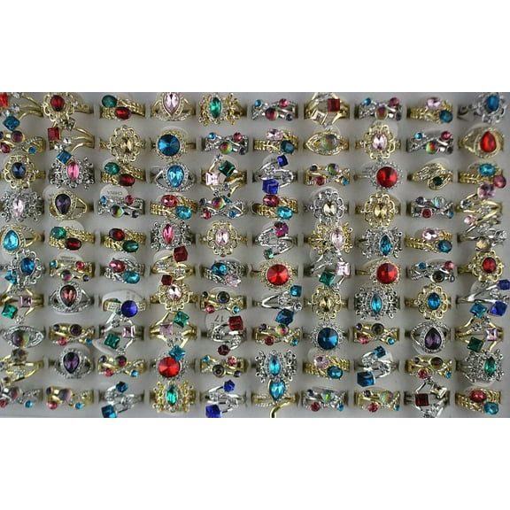 K-KED Wholesale Delicate Jewelry Lots 32pcs Women Fashion Various Glass Filled Rhinestone Rings