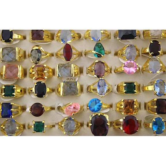 K-KED Wholesale Delicate Jewelry lots 35pcs Imitation CZ Gold Plated Colorful Fashion Rings