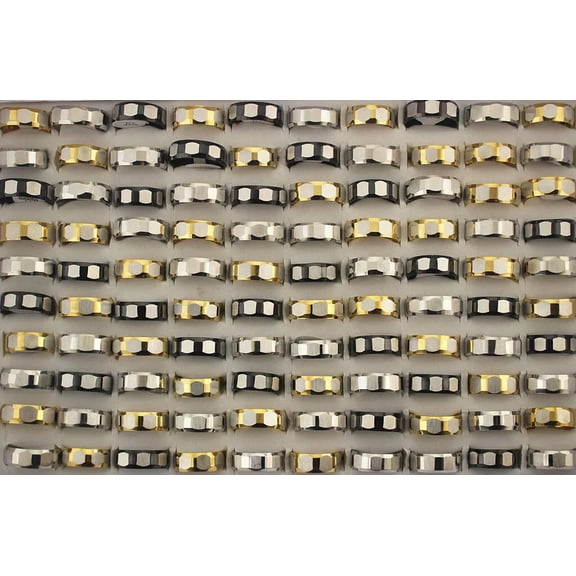 K-KED Wholesale Job Lots 30pcs 8MM Width Mixed Stainless Steel Men Fashion Rings