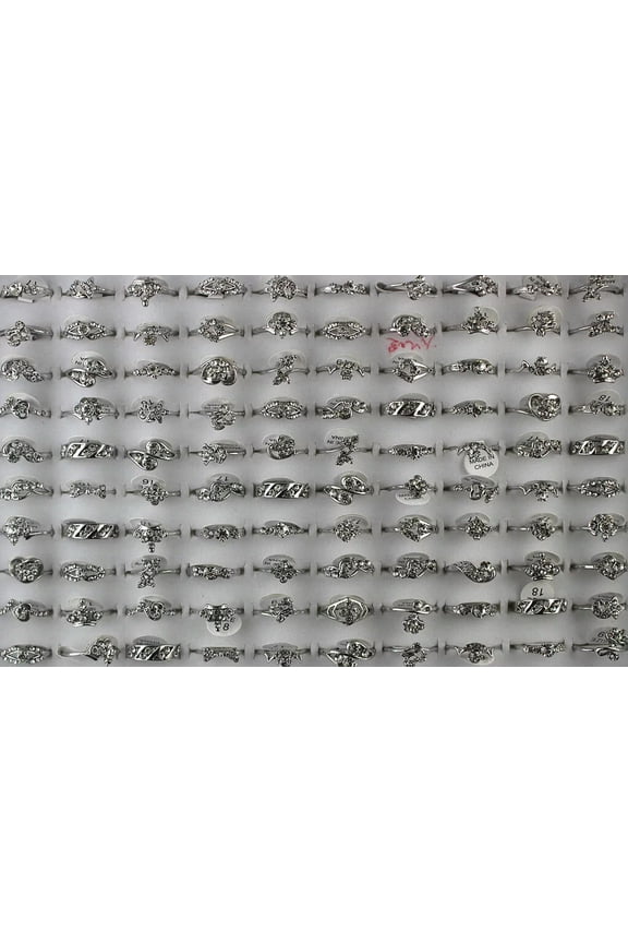 Wholesale Job Lots 32pcs Assorted Delicate Jewelry Full Clear Rhinestone Lady's Rings