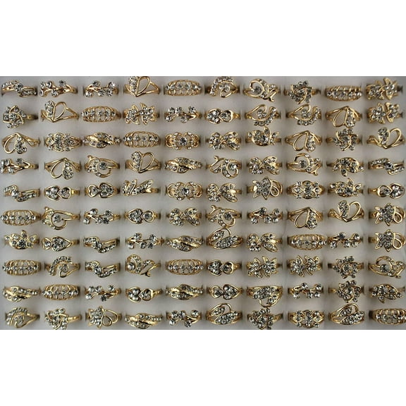 K-KED Wholesale Job Lots 32pcs Assorted Filled Clear Rhinestone Trendy Lady's Rings