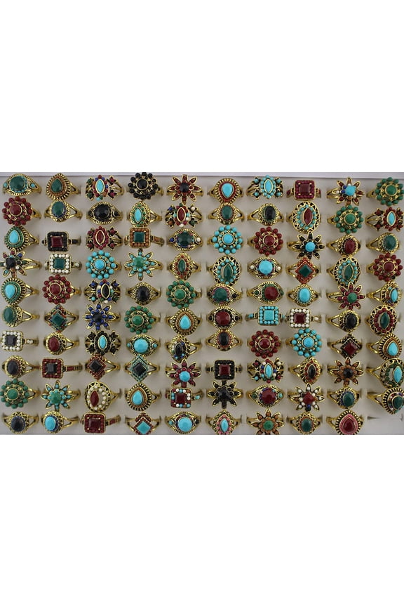 Wholesale Job Lots 32pcs Gold Plated Assorted Mixed Filled Resin Classic Rings
