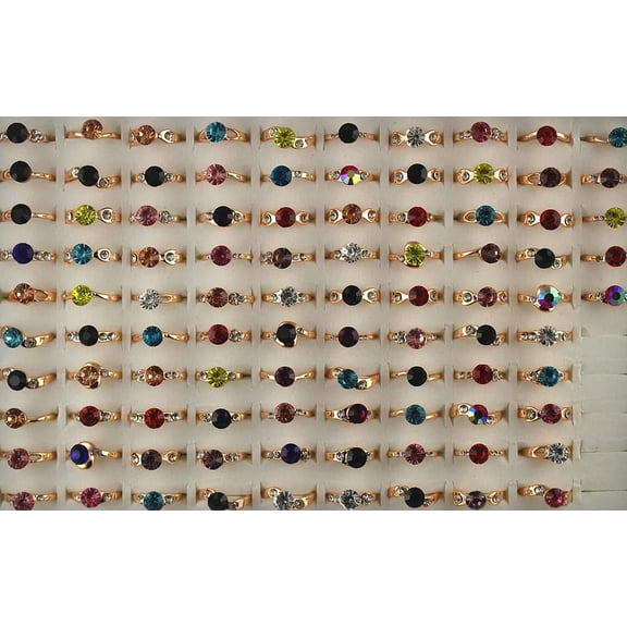 K-KED Wholesale Job Lots 32pcs Mixed Rhinestone Delicate Jewelry Simple Style Lady's Rings