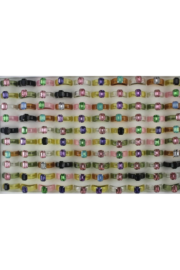 Wholesale Lady Rings 32pcs Transparent Resin Mixed Glass New Fashion Rings