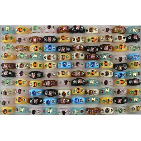 K-KED Wholesale Lady's Rings 32pcs Mixed Lots Small Rhinestone Glass Resin Women Ring