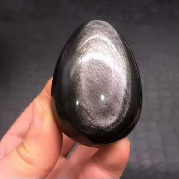 K-KED Wholesale Lot 1 Pcs Natural Sheen Obsidian Egg Polish Crystal Healing Energy-Silver-36-48 mm